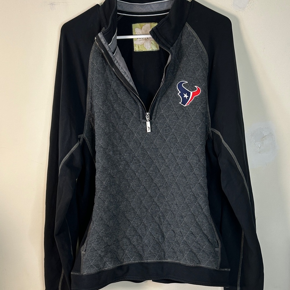 Tommy Bahama Football Black and Gray Quarter-Zip Houston Texans Pullover Large